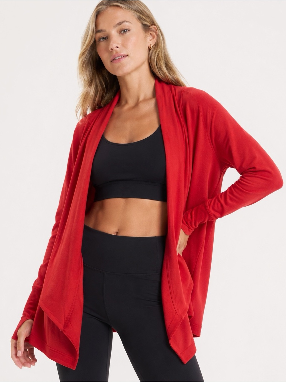 Athleta Woman Red Restore Wrap Open Cardigan Sweater MEDIUM Athleisure Cozy